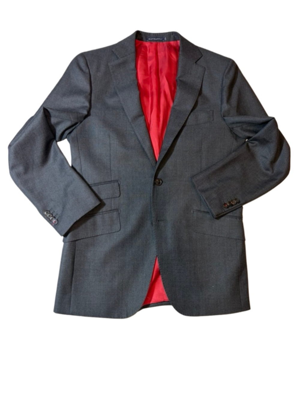 Suitsupply Sienna Grey Wool Blazer US 38R EU 48 Super 130s Red Lining